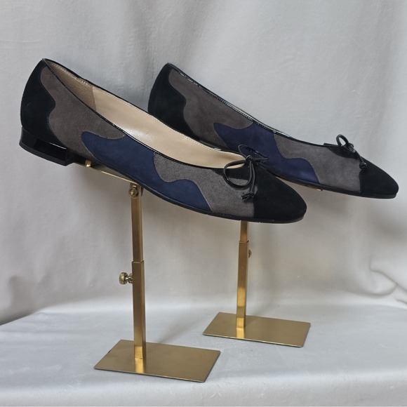 Amalfi by Rangoni Shoes - Amalfi Made In Italy Womens Suede Ballet Flat Slip-On Bow Black Gray Blue 9M